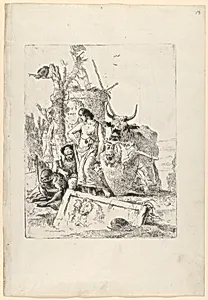 Young shepherdess and old man with a monkey, from the Scherzi by Giovanni Battista Tiepolo