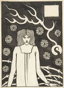 Young Woman Surrounded by Briars, Lightning and Roses (Chapter Heading, "Le Morte d'Arthur," J. M. Dent 1893–94, Part III, book vi, chapter xvii, p. 215 and Part VII, book x, chapter xxii, p. 500)