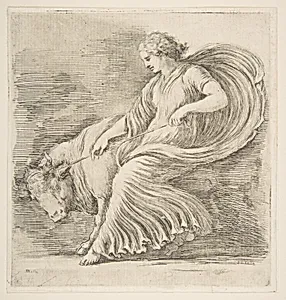 Young Woman Trying to Stop a Bull by Stefano della Bella