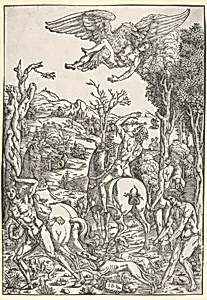Zeus as an eagle, abducting Ganymede