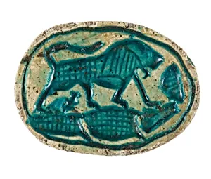Canaanite Scarab with a Lion over a Crocodile