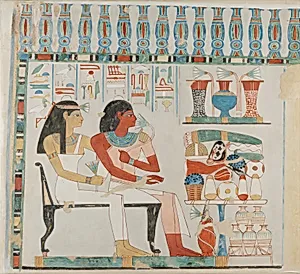 Djehuty and his Mother Receiving Offerings, Tomb of Djehuty by Norman de Garis Davies