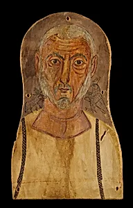 Elderly Man Flanked by Egyptian Gods