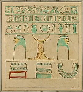 Facsimile of the painting at the head end of the sarcophagus of Aashyt by Charles K. Wilkinson
