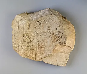 Ostracon with Line Drawing of Theban Triad