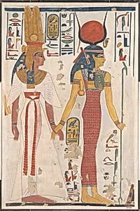 Queen Nefertari being led by Isis