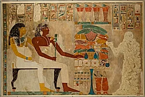 Rekhmire and Mother Receiving Offerings, Tomb of Rekhmire by Charles K. Wilkinson
