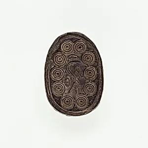 Scarab Incised with Hierolgyphs and Flower in Circle Border