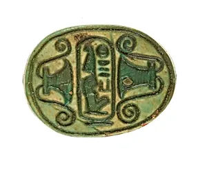 Scarab Inscribed Lord of the Two Lands, Maatkare (Hatshepsut) Flanked by Lotus Flowers