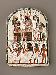 Stela of the Sculptor Qen worshipping Amenhotep I and Ahmose-Nefertari