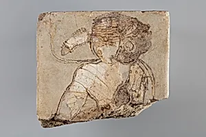 Tile with a bound Nubian from the the side of a dais