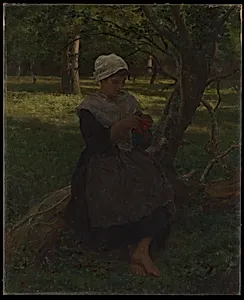 A Peasant Girl Knitting