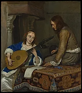 A Woman Playing the Theorbo-Lute and a Cavalier