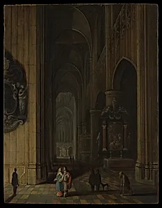 Interior of a Gothic Church at Night