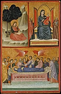 Saint John on Patmos, Madonna and Child Enthroned, and Death of the Virgin; The Crucifixion by Pacino di Bonaguida