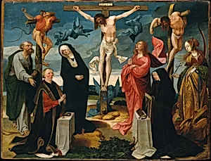 The Crucifixion with Donors and Saints Peter and Margaret of Antioch by Cornelis Engebrechtsz