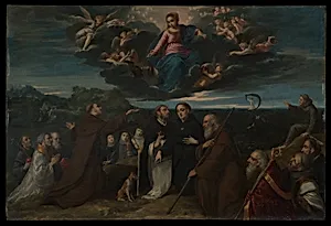 The Virgin Adored by Saints by Scarsellino (Ippolito Scarsella)