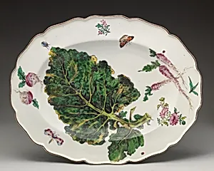 Botanical oval platter with turnip leaf by Chelsea Porcelain Manufactory