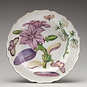 Botanical plate with a flowering eggplant by Chelsea Porcelain Manufactory