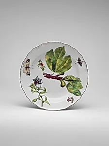 Botanical plate with spray of fruiting fig by Chelsea Porcelain Manufactory