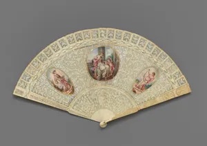 Brisé fan, with representations of classical figures flanking Venus and Cupid