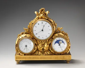 Clock with perpetual calendar and moon cycle inscribed in Arabic
