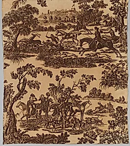 Copper plate printed cotton with King George III hunting in Windsor Park by J. Seymour