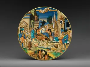 Dish with The Woman of Sestos and the Eagle and arms of the Pucci family