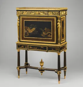 Drop-front secretary on stand (secrètaire à abattant or secrétaire en cabinet) (one of a pair) (part of a set)