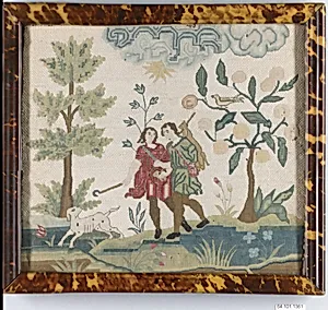 Embroidered picture with hunting scene