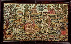 Embroidered picture with pastoral scene