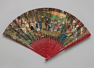 Folding Fan with Scene of Figures in a Courtyard Garden