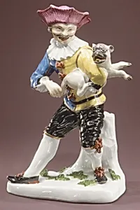 Harlequin with pug as hurdy-gurdy by Meissen Manufactory