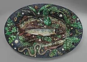Large Platter with Fish by Victor Barbizet|Achille Barbizet