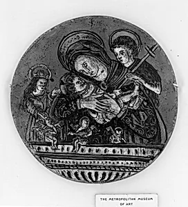 Madonna and Child between Saint John and a sainted abbess (probably Saint Catherine of Alexandria)