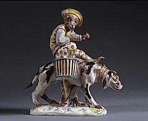 Monkey riding a dog by Mennecy