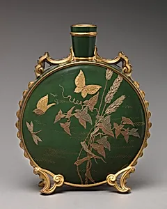 Moon flask with gold butterfly and wheat motifs