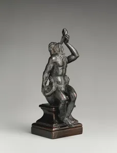 Neptune seated on a marine monster and blowing a conch shell