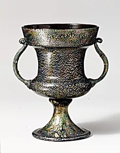 Olive glass cup with iridescent effect by Barovier family glasshouse