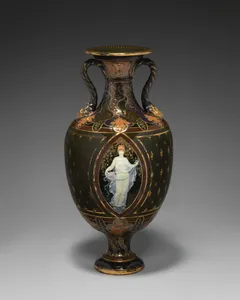 Olive-green ground vase with pâte-sur-pâte decoration
