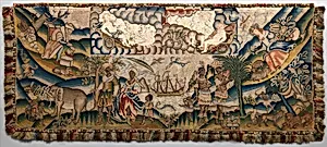 Panel from a table carpet showing the Four Continents, the Seasons, and Four Planets