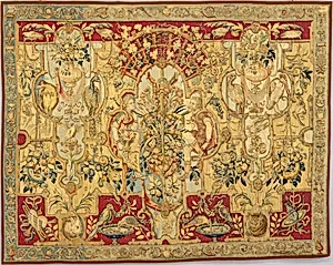 Panel with grotesques, from a set of bed hangings