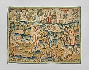 Panel with stumpwork embroidery