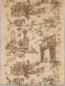 Piece with Roman chariot and ruins (Furnishing fabric)