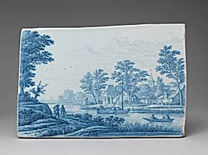 Plaque with a Dutch landscape, possibly a view of Kethel by Frederick van Frijtom
