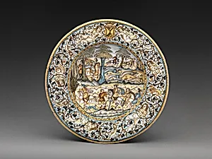 Plate with hunting scene and arms of the Alarçon y Mendoza family by Francesco Grue