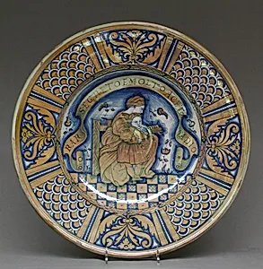Plate with seated woman reading to a child by Raphael (Raffaello Sanzio or Santi)|Marco Dente