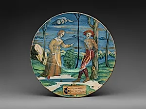 Plate with The Lover Tormented by Maestro Giorgio Andreoli|Painter of the Judgment of Paris