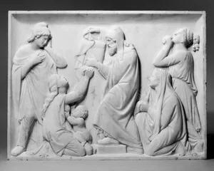 Priam holding the golden urn with the remains of Hector