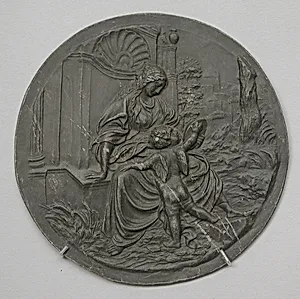 Prudence seated with an amorino and a mirror